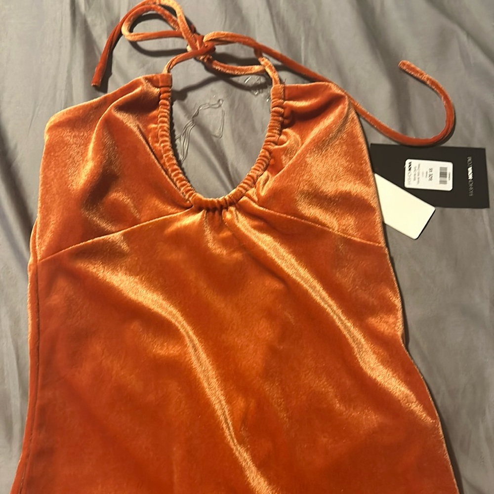 Fashion Nova Monte Carlo Velvet Midi Dress - Orange-XSmall
